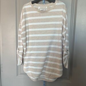 Cupio Beige and White Striped Long Sleeve Tee